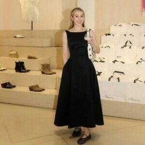 Helsa Stretch Cotton Sateen Midi Dress Black